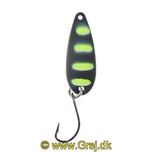 4005652821542 - Pro Staff Series Swindler Spoon - 30mm. - Vægt:2.3g. - Farve:Sort/neongul, UV - 001 6067 202<br>With a tumbling run for more passive trouts. Can be guided extremely slow. Top in the cold season.