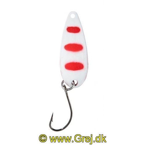 4005652821566 - Pro Staff Series Swindler Spoon - 30mm. - Vægt:2.3g. - Farve:Hvid/rød - 001 6067 204<br>With a tumbling run for more passive trouts. Can be guided extremely slow. Top in the cold season.