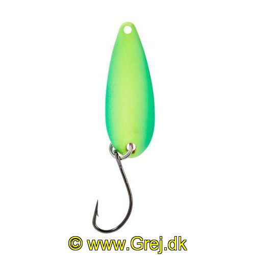 4005652821573 - Pro Staff Series Swindler Spoon - 30mm. - Vægt:2.3g. - Farve:Grøn/Gul, UV - 001 6067 205<br>With a tumbling run for more passive trouts. Can be guided extremely slow. Top in the cold season.