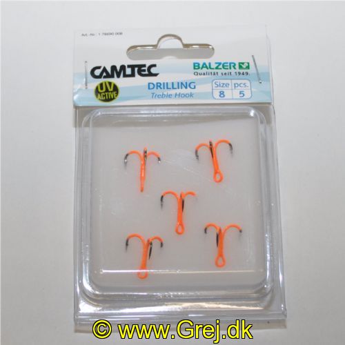 4005652829753 - Camtec Speci trekrog - Farve:Orange, UV - 001 7869 008<br>Camtec treble hook orange UV #8