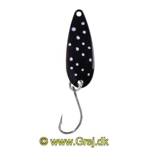 4005652832616 - Pro Staff Series Swindler Spoon - 30mm. - Vægt:2.3g. - Farve:Sort/hvid dots - 001 6067 218<br>With a tumbling run for more passive trouts. Can be guided extremely slow. Top in the cold season.