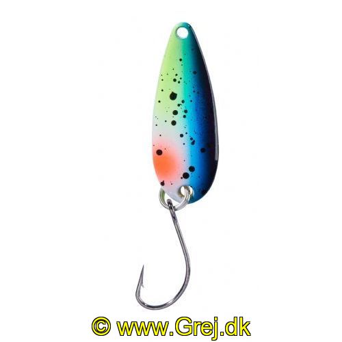 4005652832630 - Pro Staff Series Swindler Spoon - 30mm. - Vægt:2.3g. - Farve:Blå/gul/orange/sort dots, UV - 001 6067 220<br>With a tumbling run for more passive trouts. Can be guided extremely slow. Top in the cold season.