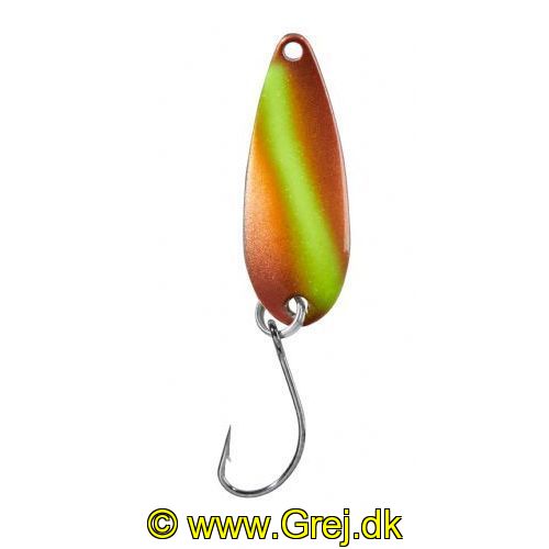 4005652832661 - Pro Staff Series Swindler Spoon - 30mm. - Vægt:2.3g. - Farve:Kobber/neongul, UV - 001 6067 224<br>With a tumbling run for more passive trouts. Can be guided extremely slow. Top in the cold season.