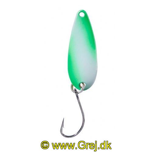 4005652832678 - Pro Staff Series Swindler Spoon - 30mm. - Vægt:2.3g. - Farve:Grøn/hvid, UV - 001 6067 222<br>With a tumbling run for more passive trouts. Can be guided extremely slow. Top in the cold season.