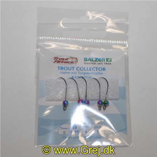 4005652832937 - Trout Collector, krog med tungstenshoved - Vægt:0.45g. - Farve:Rainbow - 001 6062 245<br>Very sharp hooks with extra large eye and wide bend. Due to the extra large diameter of the eye, the hook can move freely even when using a snap. The extra large bend stands out in good distance to the bait and ensures a top rate of hooked fish.