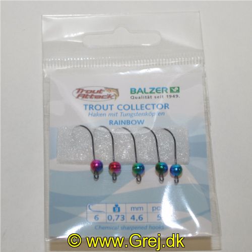 4005652832944 - Trout Collector, krog med tungstenshoved - Vægt:0.73g. - Farve:Rainbow - 001 6062 273<br>Very sharp hooks with extra large eye and wide bend. Due to the extra large diameter of the eye, the hook can move freely even when using a snap. The extra large bend stands out in good distance to the bait and ensures a top rate of hooked fish.