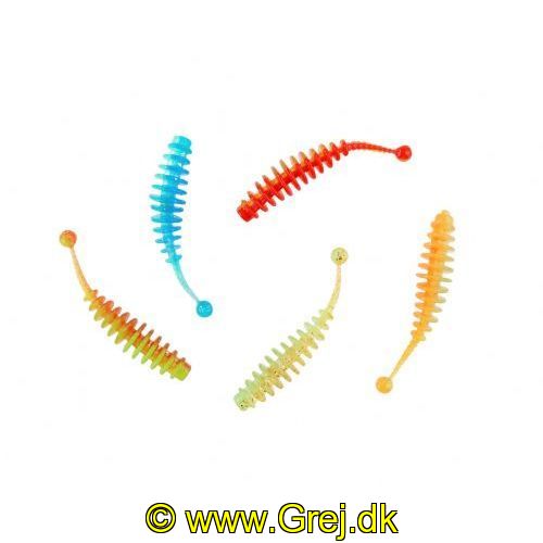 4005652834122 - Trout Collector, Pinball - 50mm. - Vægt:1.0g. - Farve:Mix 1 - Smag/duft:Ost - 001 6088 105<br>With our softbaits, the main axes are not round, but flattish, and there’s a generous distance between the slats. This design gives the Trout Collectors a unique flexibility. The baits are floaters, and when used with our tungsten hooks of varying weights, every layer of water can be fished. Thanks to the ball on its tail, it still weaves seductively even at ultra-slow speed. Especially on difficult days when the trout are slow to rouse, it’s the key to success. A further highlight is the way the colours of these softbaits are structured: The upper part of the body is UV-active, while the lower part is fluorescent and luminous. This combination creates a very high contrast in the water and is a real weapon! To make your selection easier, our Trout Attack Team has put together 4
different mix packs. Each 5cm and 7cm and 2 flavors (garlic and sweet cheese). Each assortment contains 10 Trout collectors (5 colours of 2 pieces each). Supplied in vacuum-sealed transparent boxes.