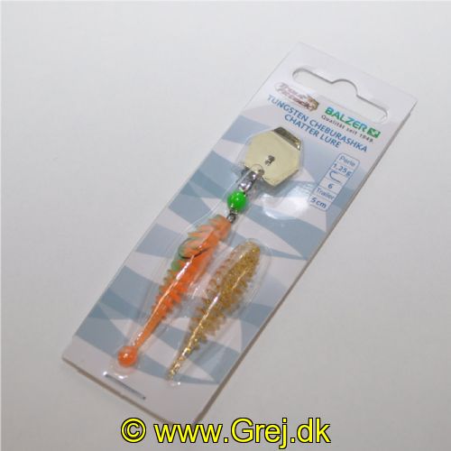 4005652844428 - Trout Collector, gummi chatter lure - Vægt:2.4g. - Farve:Guld - 001 6096 125<br>This bait has it all: We combine the advantages collectors of Cheburashka and Chatter lure. The metal plate provides a high water resistance when retrieving. Since the plate is mounted so that it can move, it swings from left to right with high frequency and really shakes the lure along with the Trout Collector. At the same time, the soft lure has maximum freedom of movement as the hook can move freely. The lure with the golden plate is used in murky water, the one with the titanium-coloured plate in clear water.
Comes with 2 Trout Collectors! The tungsten beads are available in 4 different weights.