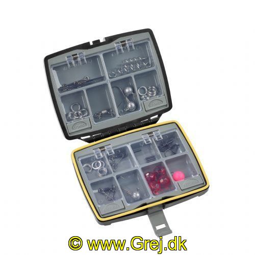 4005652851983 - Shirasu Tackle box - Farve:Sort - 001 8346 001<br>Ideally for small accessories such as swivels, split rings, hooks and so on. The compartment lids spring open by pressing a button (Easy Open System).