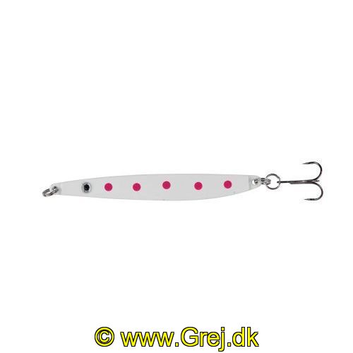 4005652855714 - Colonel Z havørred spoon, UV - 9mm. - Vægt:18g. - Farve:Hvid/pink spots - 001 3371 018<br>Excellent seatrout lures made of zinc-alloy in attractive colours. Needle-sharp treble hooks with double split ring minimises the drop-out rate.