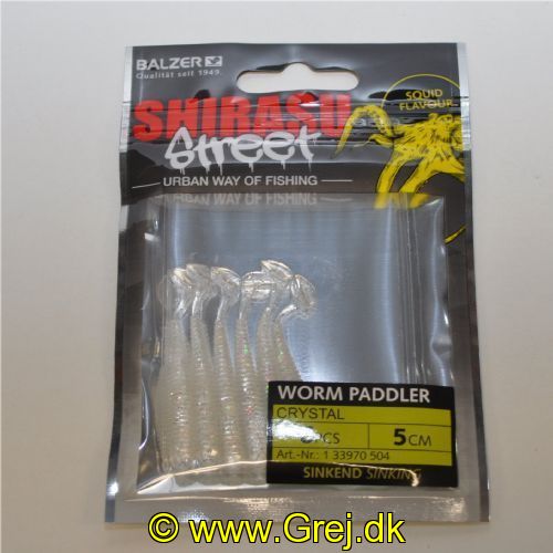 4005652861487 - Shirasu Street Worm Paddler - 50mm. - Vægt:1.5g. - Farve:Crystal - Baittype:Synkende - Smag/duft:Blæksprutte - 001 3397 504<br>Worm Paddler: Very versatile bait. It can be fished with a jig head as well as with finesse rigs such as Drop Shot or Texas Rig. Plays seductively with even the smallest movements. With squid flavor. Sinking!