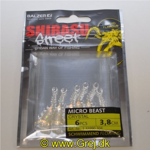 4005652861647 - Shirasu Street Micro Beast - 38mm. - Vægt:0.5g. - Farve:Crystal - Baittype:Flydende - Smag/duft:Blæksprutte - 001 3399 304<br>The legs of this micro creature baits play seductively with the slightest movement of the rod. If the perch have adjusted to small food, this bait scores. The Micro Beast floats, making it ideal for drop shot and ned rigs. Exactly suitable for our Stand Up Jigheads! With squid flavor. Floating.