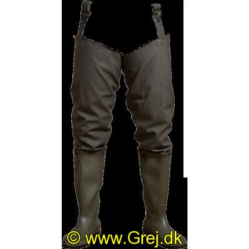 5706219094810 - WADERS SKRIDTSTØVLE Str. 45
Skridtlængde str. L – 96 cm
600 gr. PVC/polyester
Vandsøjle: mm H2O: > 13.000 mm
Lange Dunlop støvler
Seler med knapspænde