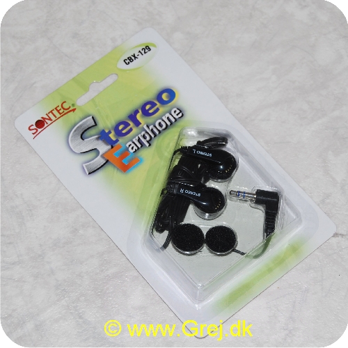 5709676000332 - Sontec Stereo Earphones CBX-129<br>
Velegnet til diverse MP3/CD afspillere<br>
Tilslutning:<br>
1x Jackstik