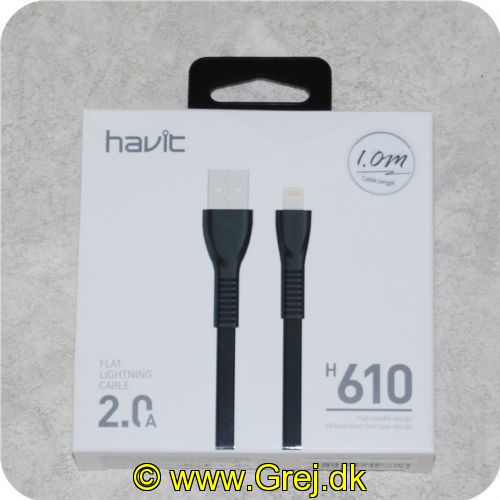 6950676249774 - Havit H610  1meter lighting kabel 2A godkendt. i flad udgave og i sort