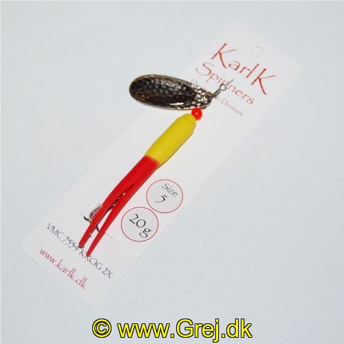 791103520 - Karl K Spinners - Skjern Å - 20g - Str. 5 - Gul/Rød gummi og Sølv blad