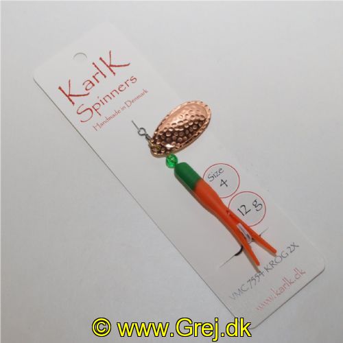 896321412 - Karl K Spinners - Put and Take - 12g - Str. 4 - Grøn/Orange gummi (Gulerodsfarvet) og guld blad