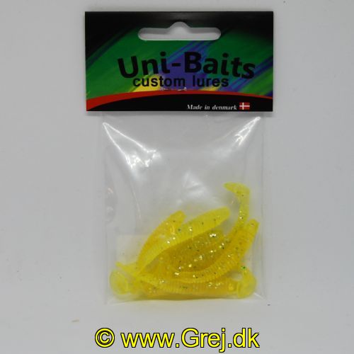 UN0402 - Uni-baits dansk . paddle tail jig med en livlige og lokkende gang i vandet 7 stk Farve : Mørk gul med glimmer